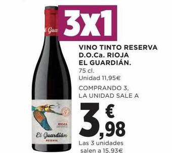 Hipercor Vino tinto reserva d.o.ca. rioja el guardián oferta