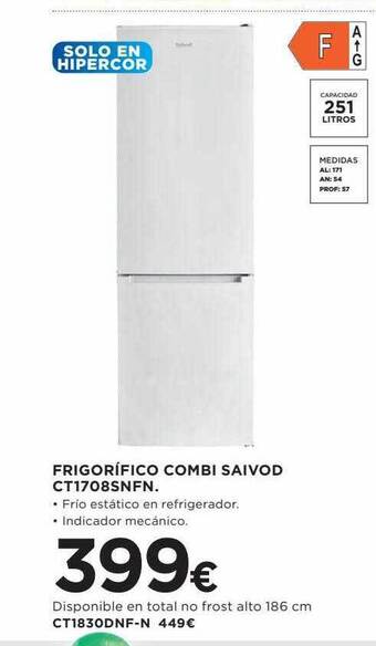 Hipercor Frigorífico combi saivod ct1708snfn oferta