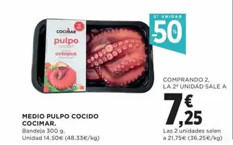 Hipercor 2a unidad -50% medio pulpo cocido cocimar oferta