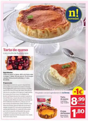 La Sirena Tarta de queso caja frutas del bosque bolsa oferta