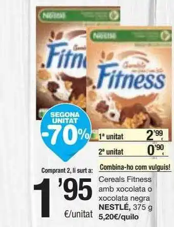SPAR Fragadis Segona unitat -70% cereals fitness amb xocolata o xocolata negra nestlé oferta