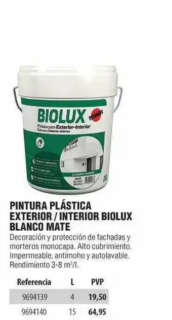 Optimus Pintura plástica exterior interior biolux blanco mate oferta