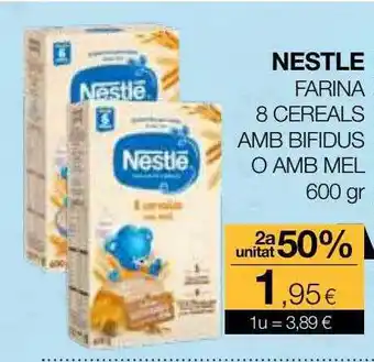 Plusfresc 2a unitat 50% nestle farina 8 cereals amb bifidus o amb mel 600 gr oferta