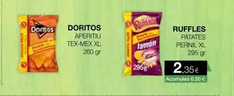 Plusfresc Doritos aperitiu tex-mex xl 260 gr ruffles patates pernil xl 295 gr oferta