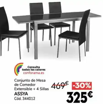 Conforama Conjunto de mesa de comedor extensible + 4 sillas assya oferta