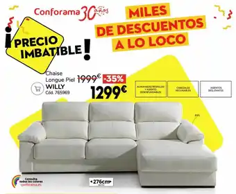 Conforama Chaise longue piel willy oferta