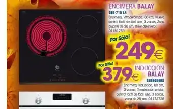 Master Cadena Encimera balay 3eb-715 lr encimera, vitrocerámica, 60 cm, nuevo control tactil de fácil uso, 3 zonas, zona gigante de 28 cm oferta