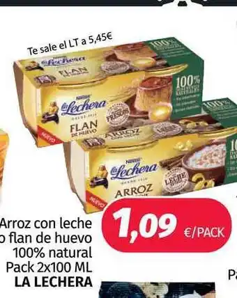 Maskom Supermercados La Lechera Arroz con leche o flan de huevo 100% natural Pack 2x100ml oferta