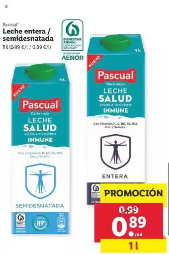 Lidl Pascual Leche entera∕semidesnatada 1l oferta