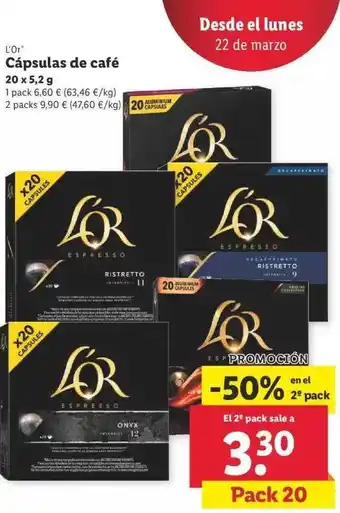 Lidl L'Or Cápsulas de café 20 x 5,2g oferta