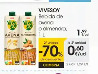Eroski Vivesoy Bebida de Avena o Almendra 1L oferta