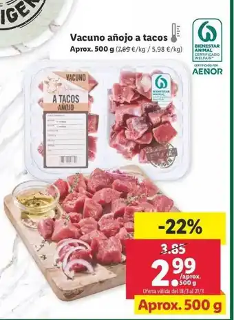 Lidl Vacuno añojo a tacos Aprox. 500g oferta