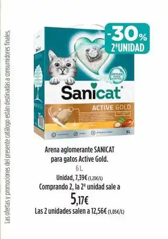 El Corte Inglés -30% 2a unidad arena aglomerante sanicat para gatos active gold oferta