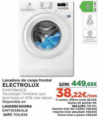 El Corte Inglés Lavadora de carga frontal electrolux oferta