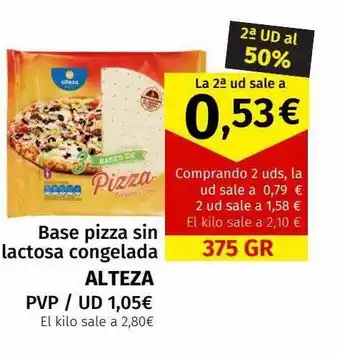Maskom Supermercados 2a ud al 50% base pizza sin lactosa congelada alteza pvp - ud oferta