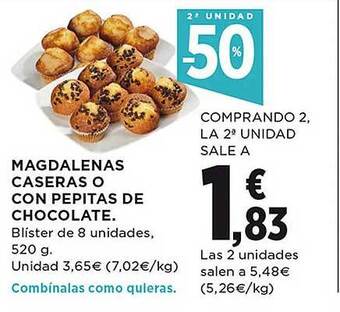 El Corte Inglés 2a unidad -50% magdalenas caseras o con pepitas de chocolate oferta