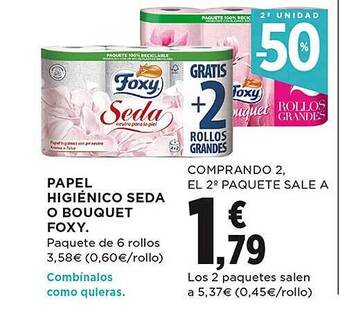 El Corte Inglés 2a unidad -50% papel higiénico seda o bouquet foxy oferta