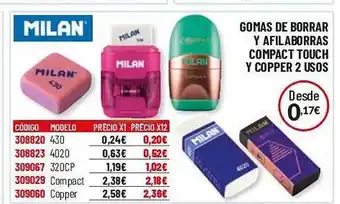 Carlin Milan gomas de borrar y afilaborras compact touch y copper 2 usos oferta