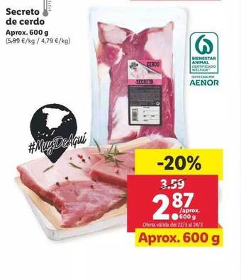 Lidl Secreto de cerdo Aprox. 600g oferta