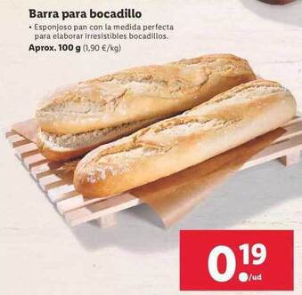 Lidl Barra para bocadillo Aprox. 100g oferta