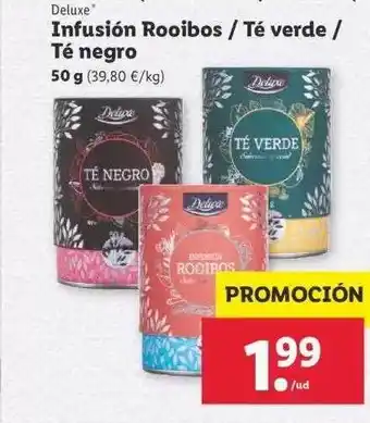 Lidl Deluxe Infusión Rooibos ̸ Té verde ̸ Té negro 50g oferta