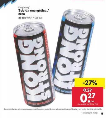 Lidl Kong Strong Bebida energética ̸ zero 25cl oferta