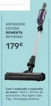 Cenor Aspirador escoba rowenta rh1129wo 179€ 2 en 1: aspirador y aspirador de mano 14,4 v-40 min. de autonomia. muy ligera: só oferta