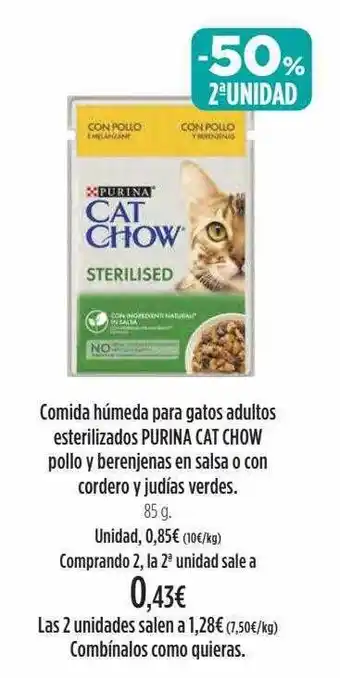 El Corte Inglés -50% 2a unidad comida húmeda para gatos adultos esterilizados purina cat chow oferta