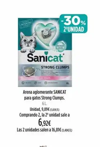 El Corte Inglés -30% 2a unidad arena aglomerante sanicat para gatos strong clumps oferta