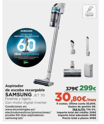 El Corte Inglés Aspirador de escoba recargable samsung jet 70 oferta