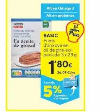 Caprabo Basic filets d'anxova en oli de gira-sol pack de 3 oferta