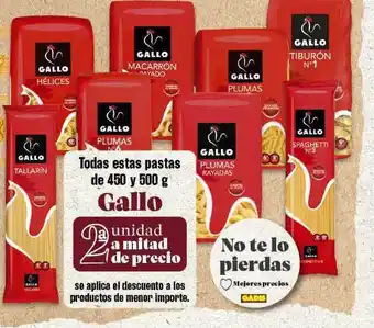 Gadis Todas estas pastas de 450 y 500g Gallo oferta