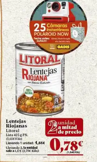 Gadis Litoral Lentejas Riojanas 425g oferta