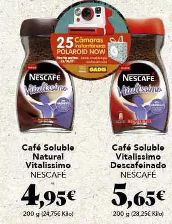 Gadis Nescafé Café Soluble Natural Vitalissimo 200g ∕ Nescafé Café Soluble Vitalissimo Descafeinado 200g oferta