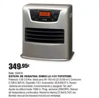 Ferrcash Estufa de parafina zibro lc-135 toyotomi oferta