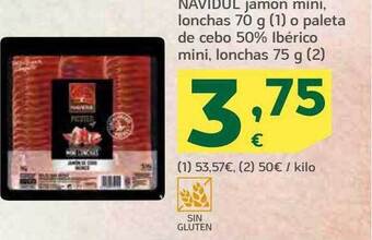 HiperDino Navidul jamón mini, lonchas o paleta de cebo 50% ibérico mini lonchas oferta