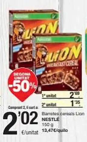 SPAR Segona unitat -50% barretes cereals lion nestlé oferta