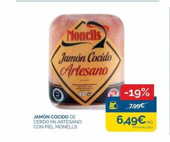 Supermercados La Despensa Jamón cocido de cerdo m1 artesano con piel monells oferta