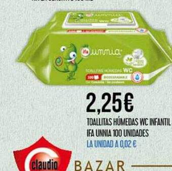 Claudio Toallitas húmedas wc infantil ifa unnia 100 oferta