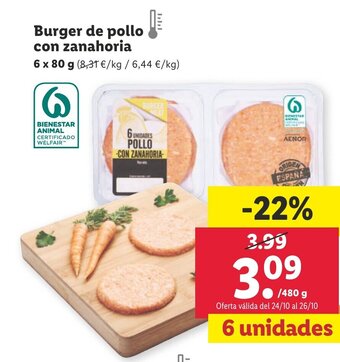 Lidl Burger de Pollo Con Zanahoria oferta