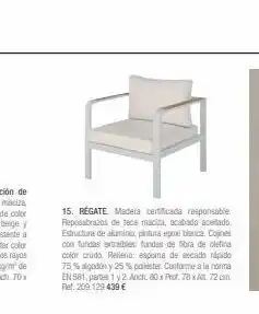 Maisons du Monde 15. regate. madera certificada responsable. reposabrazos de teca maciza, acabado aceitado. estructura de aluminio, pintura ep oferta