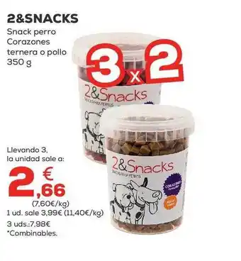 Kiwoko 2&snacks snack perro corazones ternera o pollo oferta
