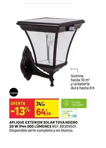 Leroy Merlin Aplique exterior solar tova negro 20 w ip44 500 lúmenes oferta