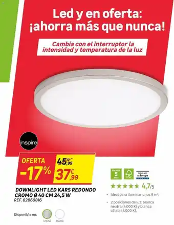 Leroy Merlin Downlight led kars redondo cromo ø 40 cm 24.5 w oferta