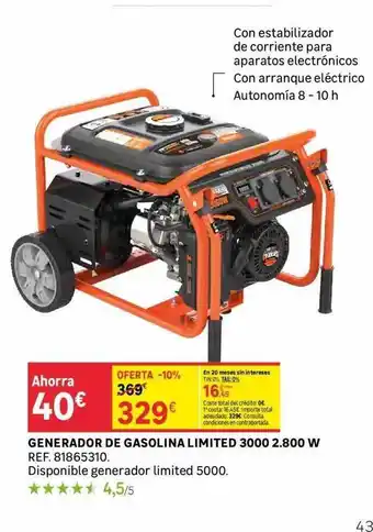 Leroy Merlin Generador de gasolina limited 3000 2.800 w oferta