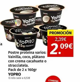 Maskom Supermercados Postre proteína varios: vainilla coco plátano con crema cacahuete o stracciatela yopro oferta
