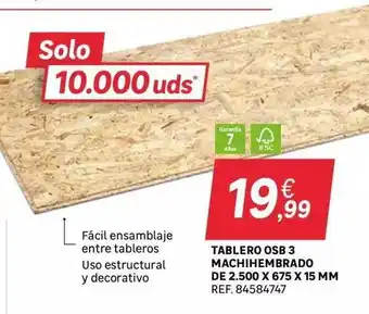 Leroy Merlin Tablero osb 3 machihembrado de 2.500 x 675 x 15mm oferta