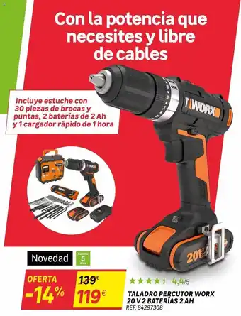Leroy Merlin Taladro percutor worx 20 v 2 baterías 2 ah oferta