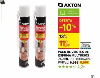 Leroy Merlin Pack de 2 botes de espuma multiusos 750 ml axton oferta
