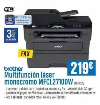 Brother multifunción láser monocromo mfcl2710dw